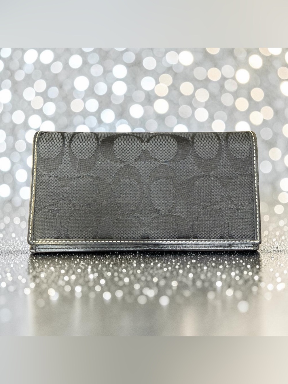 Coach Signature C Black Canvas Checkbook Cover (A565)